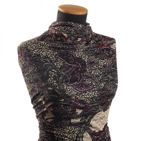 Pružná krajka tisk fialovočerná