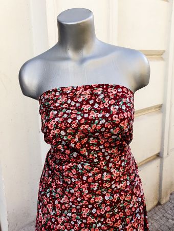 Viskozová šatová látka drobné květy hnědovínová