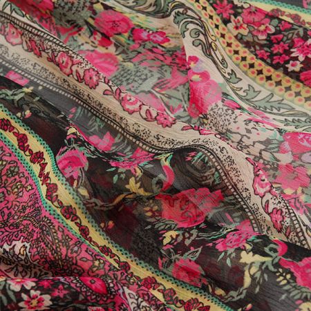 Šifon vzor patchwork květy