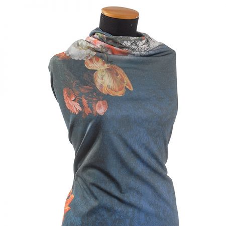 Pletenina digitální tisk oranžových květů