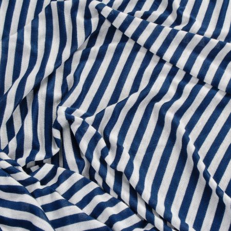 Letní úplet bavlna směs proužky modrá/bílá