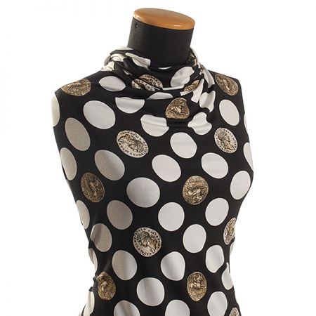 Viskozový úplet vzorek puntík a mince černá/bílá