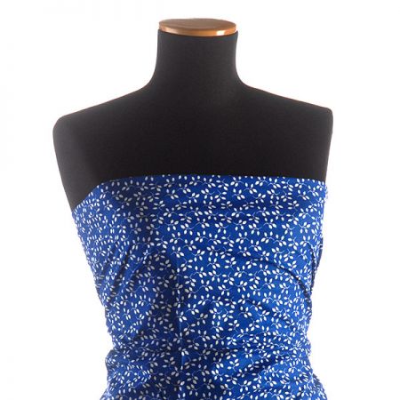 Bavlněná látka modrotisk lístky bílá/modrá