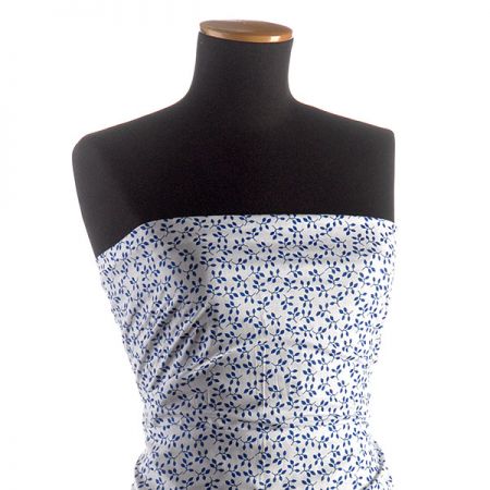 Bavlněná látka modrotisk lístečky/modrá bílá