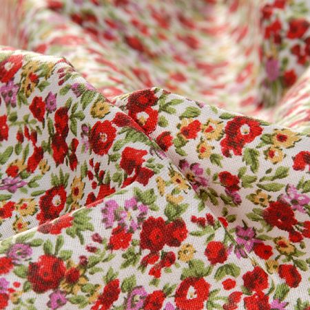 Bavlna směs kytičky červená/starorůžová/žlutá
