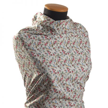 Bavlna směs kytičky červená/modrá/hnědá