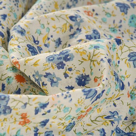 Bavlna směs kytičkový motiv modrá/tyrkys