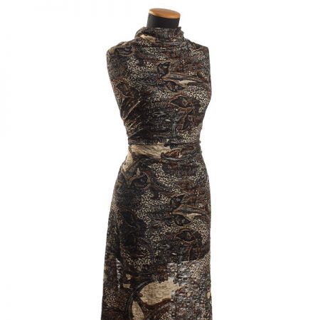 Pružná krajka tisk hnědočerná