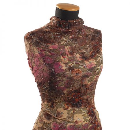 Pružná tylová krajka květinový vzor tisk/stříbrná výšivka