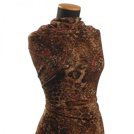 Pružná krajka tisk paisely motiv hnědorezavá