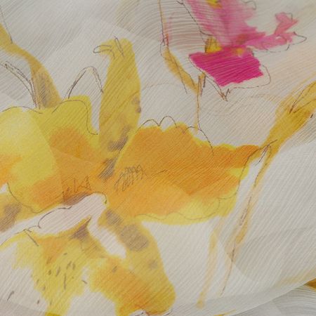 Hedvábný plisovaný šifón vzor kosatců II.jakost