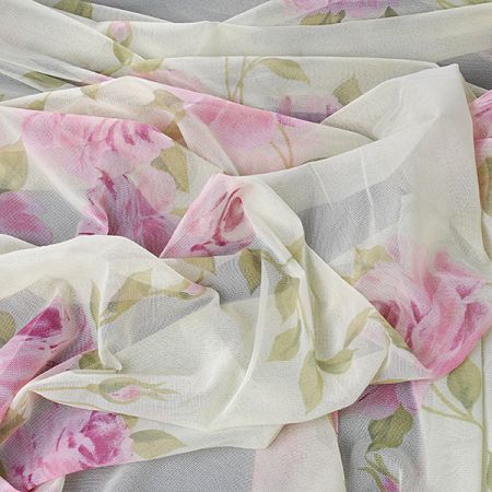 Žoržetový úplet tisk růže sv.zelená