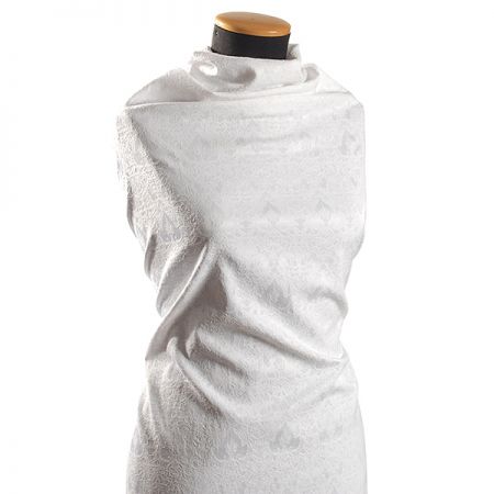 Žakárová látka bavlna směs květinový motiv bílá