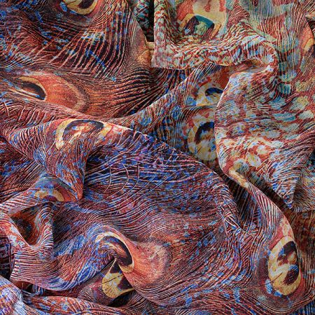 Šifon vzor paví pera digitální tisk hnědá