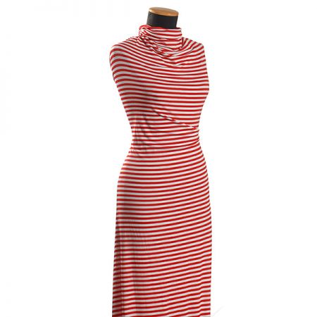 Jemný viskozový úplet proužek červeno/bílý