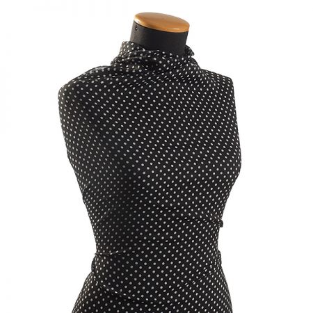 Šifon plisé vzor puntík bílý/černý