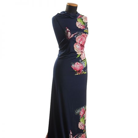 Úplet kupón digitální tisk velké květy červený/tm.modrý