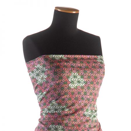 Úplet viskozový geometrický vzor růžová/zelená