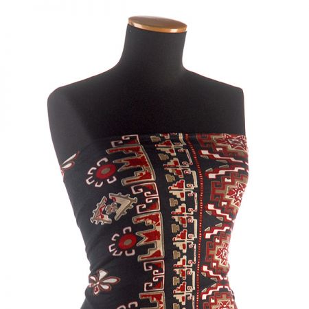 Úplet viskoza mayské ornamenty červenočerný