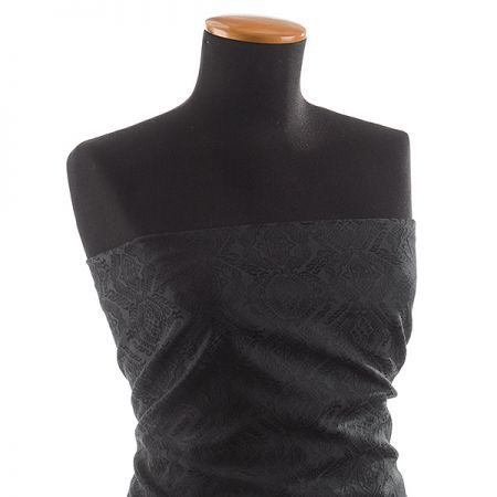 Brokát žakár pružný geometrický ornament černý