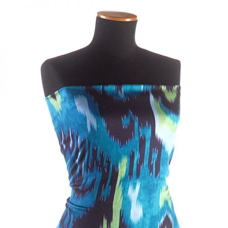 Hedvábný atlas matný abstraktní vzor zelenomodrý