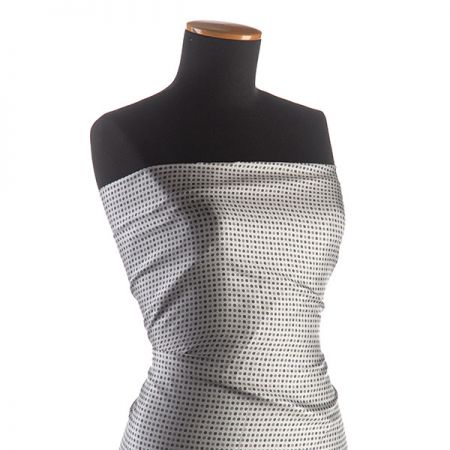 Hedvábný satén nepružný vzor šedý puntík