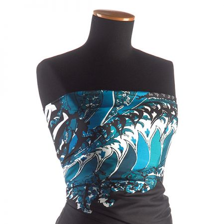 Mikado hedvábí květinový vzor tyrkys černá