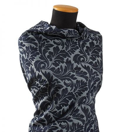 Riflovina žakárový květinový vzor modrý II.jakost