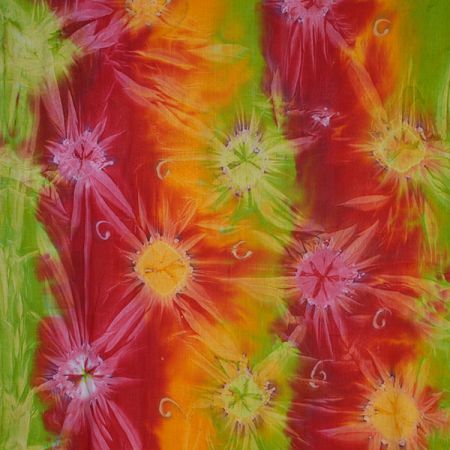 Batika kupón zelená/červená/oranžová