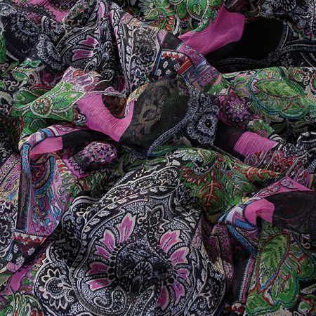 Plisovaný šifon patchwork kašmírový vzor/květy