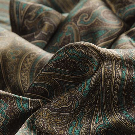 Hedvábný atlas pružný paisley vzor tmavě zelený