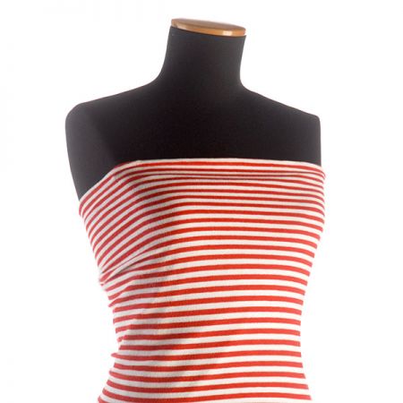 Bavlněná pletenina froté proužek červený/bílý