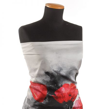 Satén pružný tisk vlčí máky