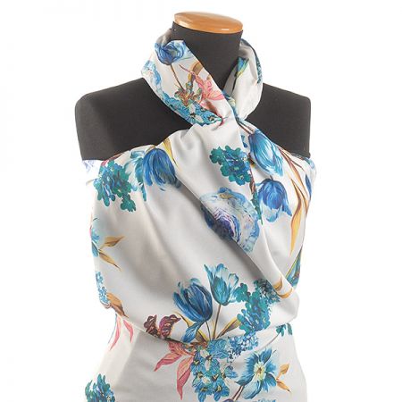 Krepdešín tisk tulipán slonová kost