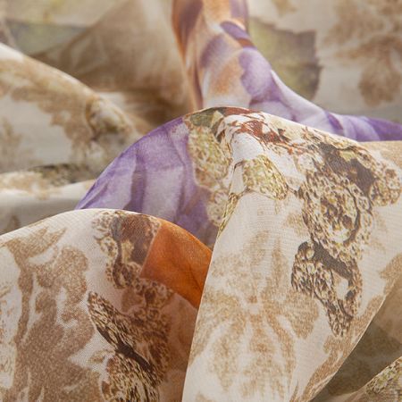 Šifon květinový motiv růží hnědá