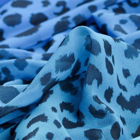 Šifon elastický zvířecí motiv modrá/tyrkysová