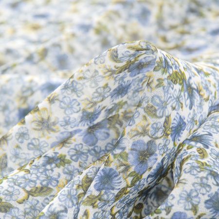 Šifon pružný drobné květy modrozelený