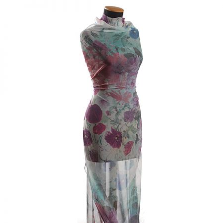 Šifon tisk květinový motiv louka