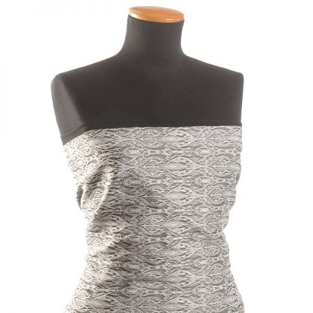 Žakárová pružná látka slonová kost/šedá