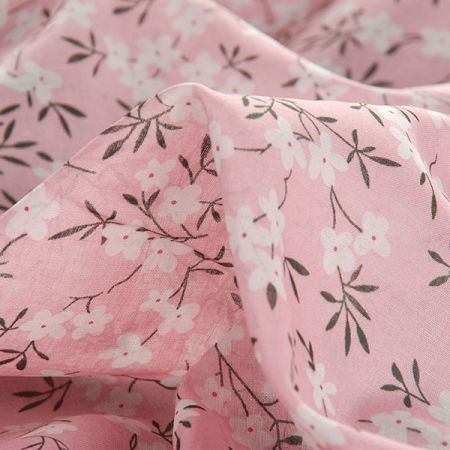 Bavlna etamín jemný drobné květy růžová