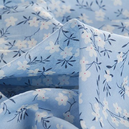 Bavlna etamín jemný drobné květy modrá