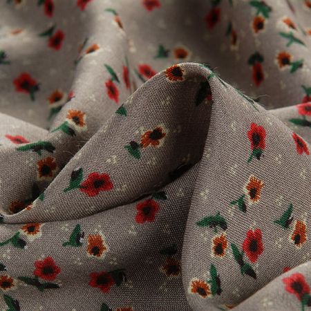 Viskozová šatová látka drobné květy šedá