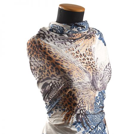 Pružná bavlněná látka tisk květinový motiv/peří