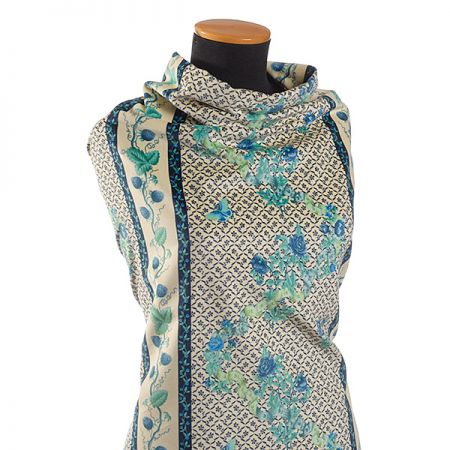 Bavlněný samet květinový motiv modrý