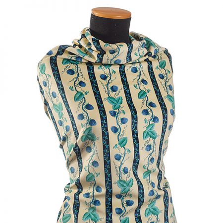 Bavlněný samet květinový motiv pruhy modrý