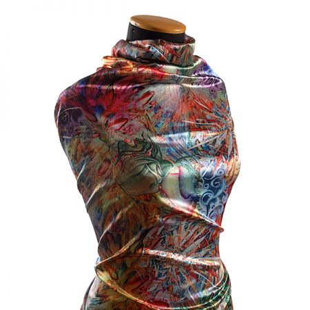 Pružný satén digitální tisk fantazie květin žlutá