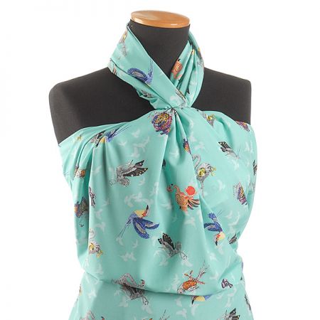 Krepdešín imitace hedvábí tisk plameňáci