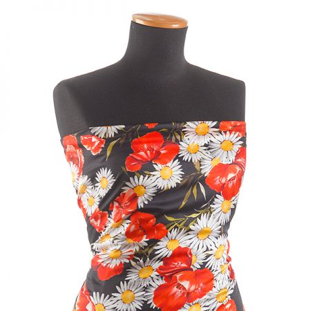 Saténová látka tisk imitace hedvábí kopretiny