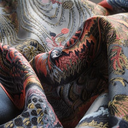 Žakárová dekorační látka Art deco Volavky modrá