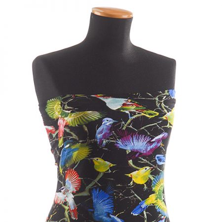 Úplet digitální tisk ptáčci černý